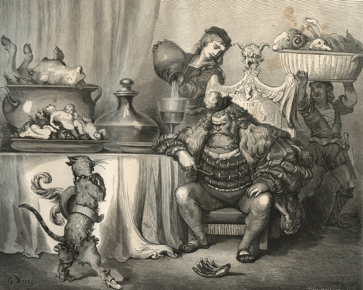 Önyükleme kedisi Ogre ile tanışır. Charles Perrault