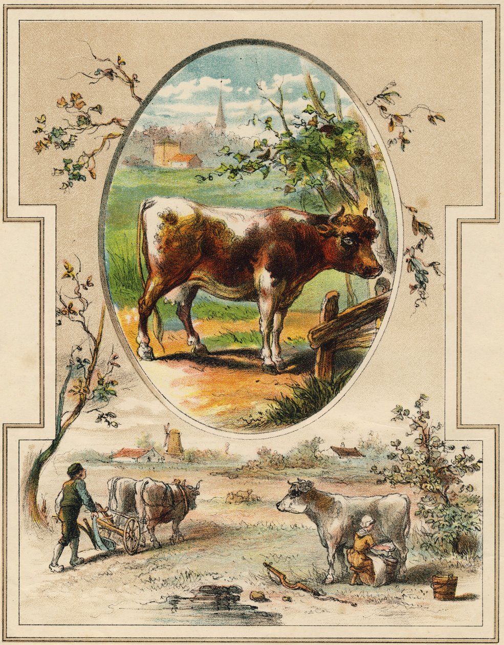 İnek. "Mon premier Büyük Alfabesi"nde gravür. Bernardin-Bechet Edition, Paris, yaklaşık 1890. Çizimler, A. des Lilleuls. Sayfa yok, 46 sayfa. Karartma: 31x22cm . by Unbekannt