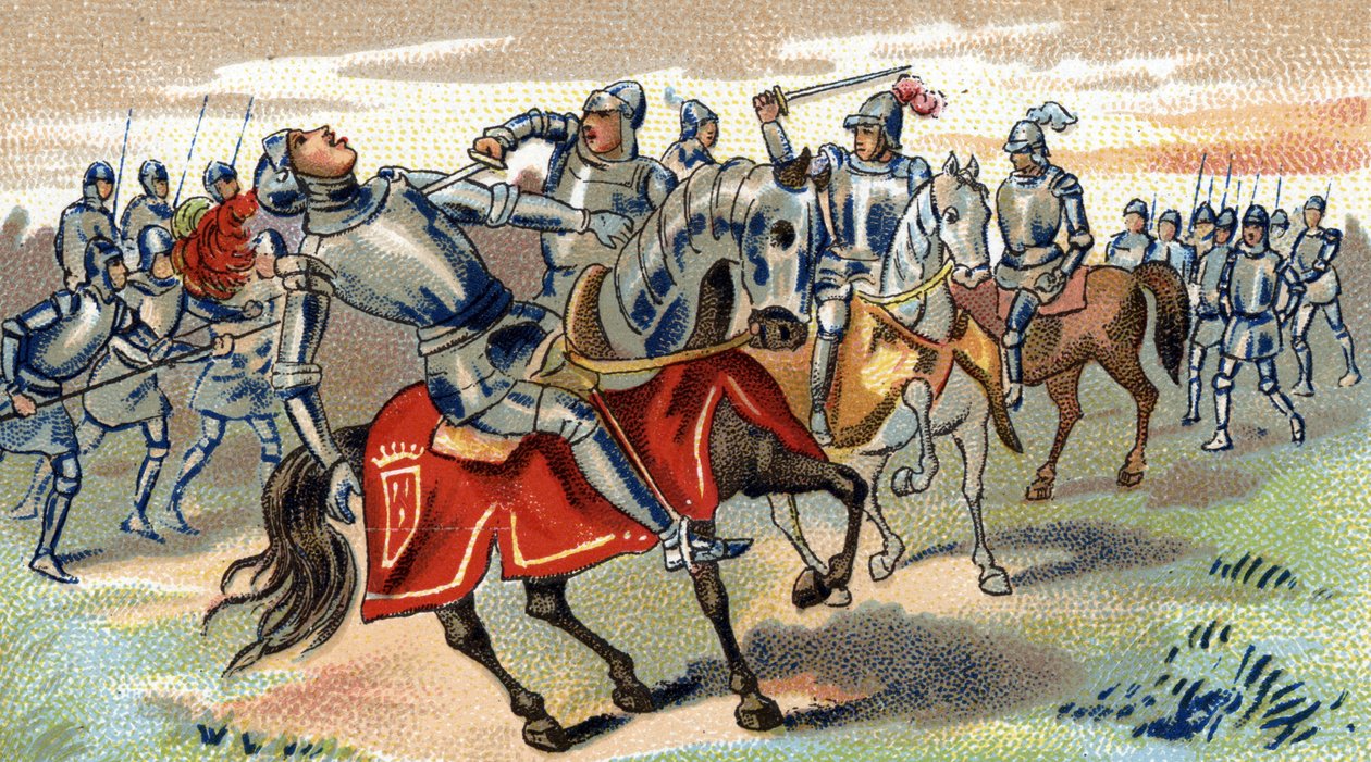 John Talbot'un Castillon Muharebesi'nde (1453) öldürülmesi, 19. yüzyılın sonları (Kromolitografi) by Unbekannter Künstler