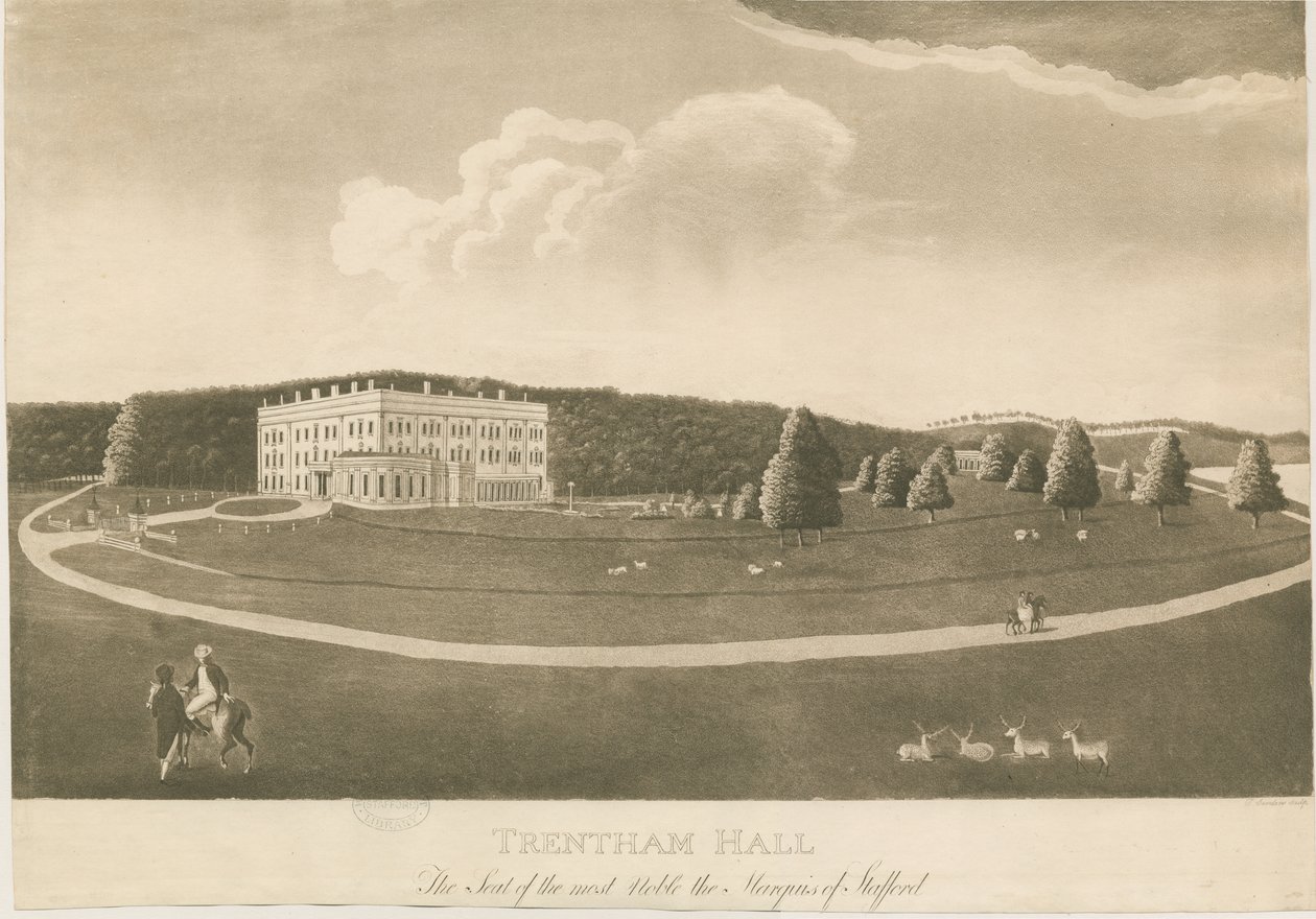 Trentham Hall: aquatint gravür by Unbekannt