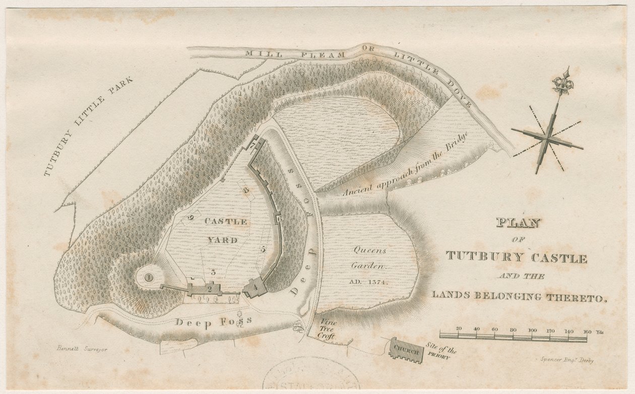 Tutbury Kalesi: Plan: gravür, nd [c 1832] by Unbekannt