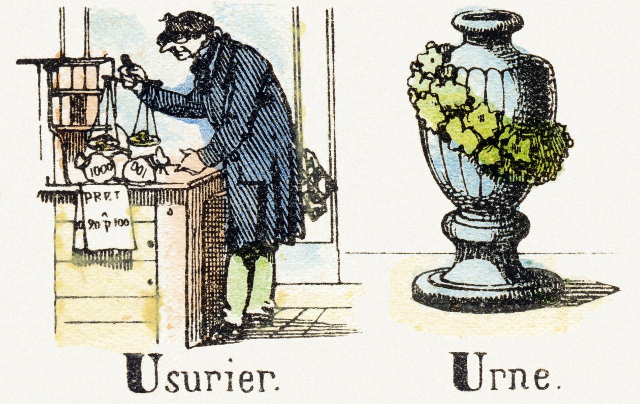 U - Usurier - Urne - Çocuk Eğlence Alfabesi c.1890 (litografi) by Unbekannt