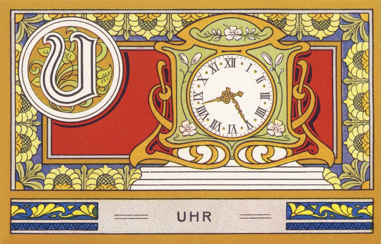 U : Saat - Alfabe Palmin. H. Schlinck & Cie, Hamburg, sd tarafından düzenlenen kromolitograf serisi. Publicite, Palmin'in en iyi hindistancevizi yağını dökün. Boyutlar : 7x11cm by Unbekannter Künstler