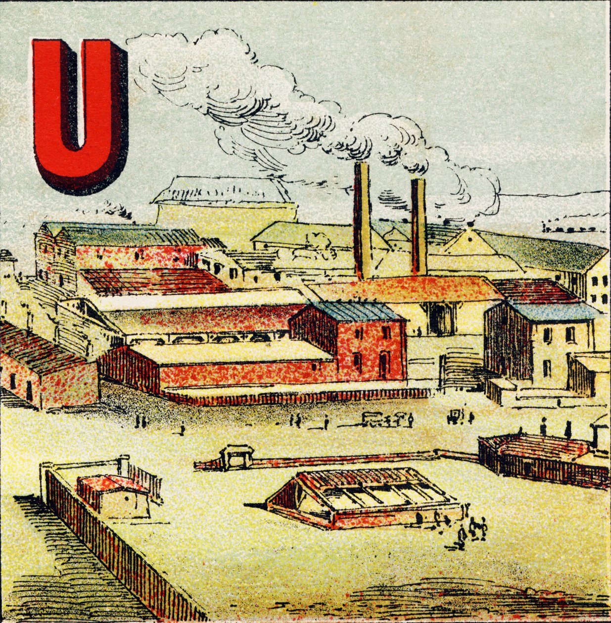 U: Fabrika. Bir fabrika, çok sayıda makinenin bulunduğu devasa bir fabrikadır; Le Creusot