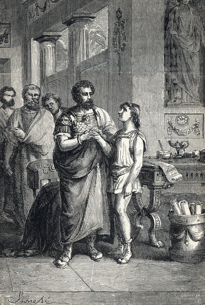 Valentinianus II, Gratian (375) tarafından Roma imparatorunu tanıdı. 1888 (Gravür) by Unbekannter Künstler