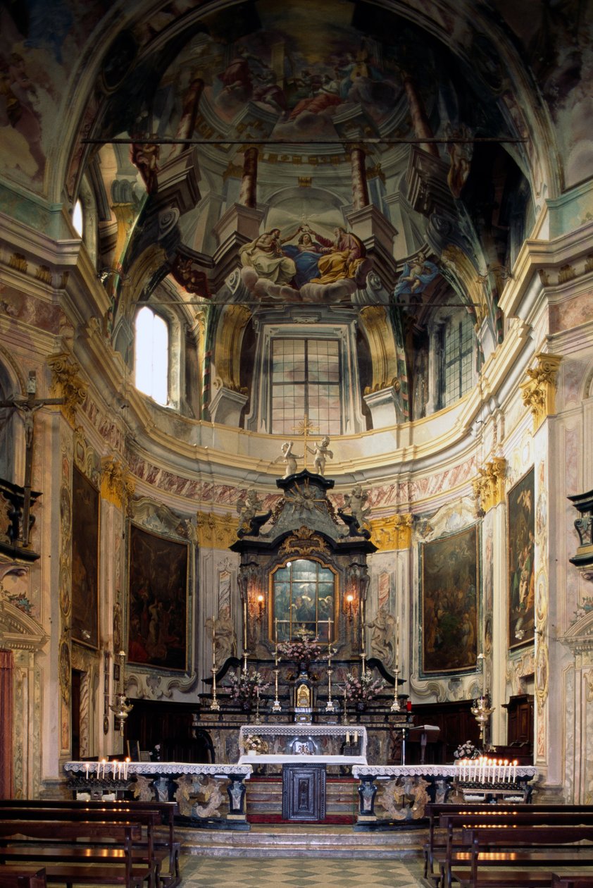 Lorenzo Peracino (1710-1788), Madonna del Sasso Tapınağı, Piedmont, İtalya tarafından sunak ve fresklerin görünümü by Benjamin Baud