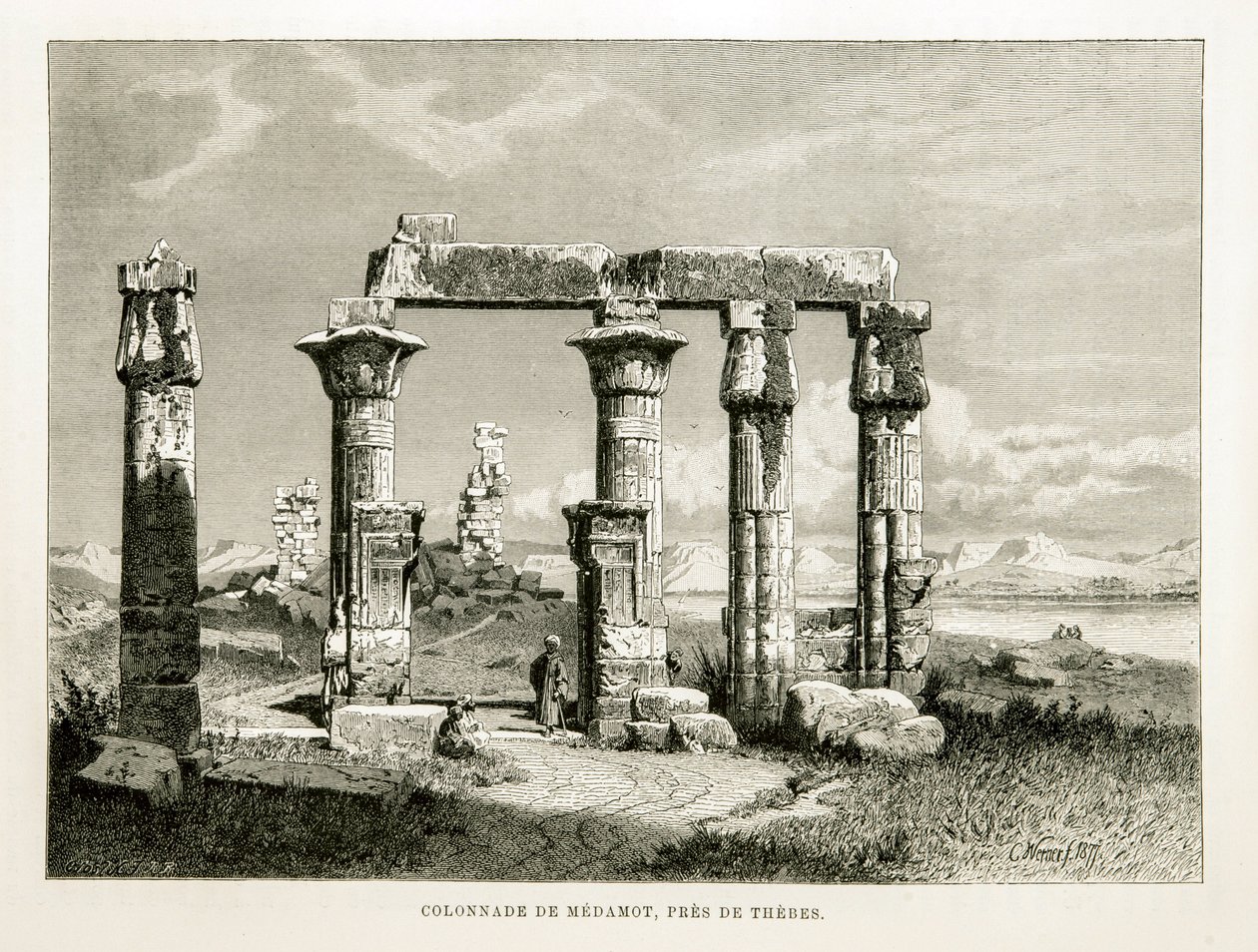 Thebes yakınlarındaki Medamot Tapınağı kalıntılarının görünümü, Mısır Mısır Atlası