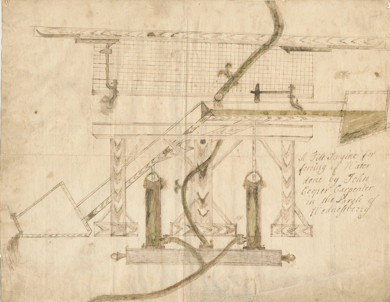 Wednesbury - Bir Eğim Motoru: kalem ve mürekkeple çizim, nd [c 1710] by Unbekannt