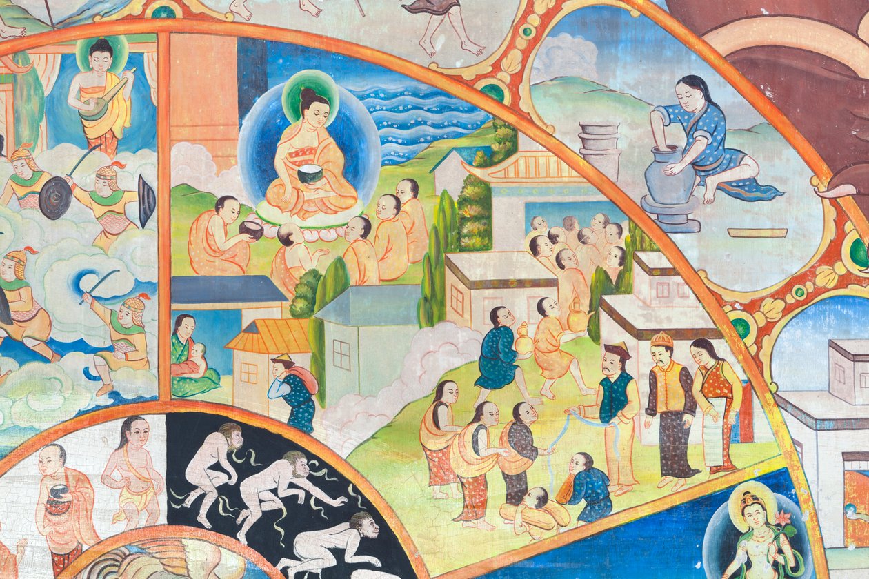 Hayat çarkı, detay, duvar resmi, wat Umong, Chiang Mai, Tayland by Unbekannter Künstler