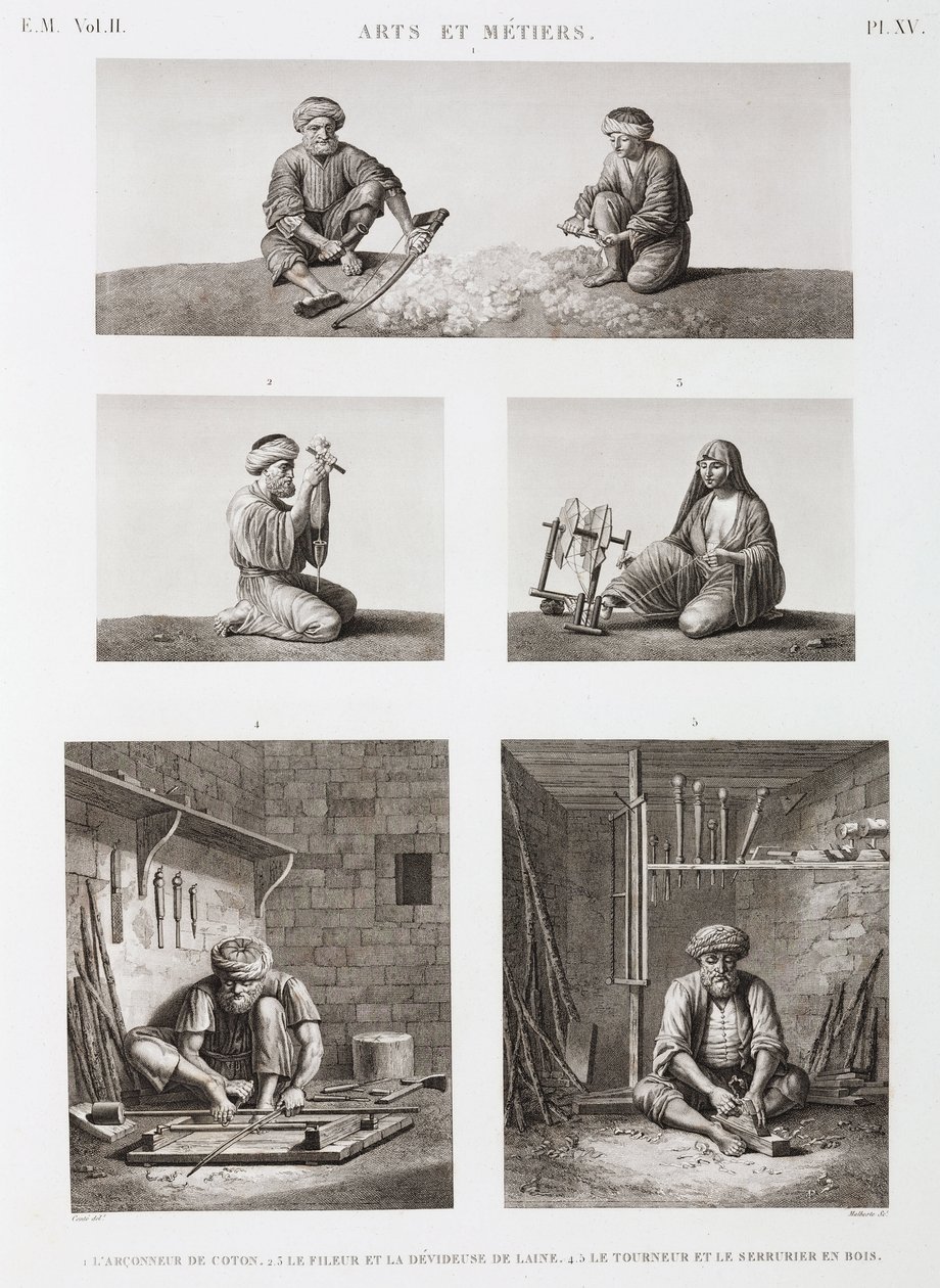 Yün ve Kamgarn, Eğirme Tekstil ve ağaç işçileri, Mısır, c 1798 by Unbekannt