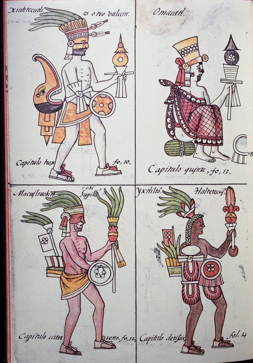 Xiuhtecuhtli, Omacatl, Macuilxochitl, Ixtlilton, Florentine Codex