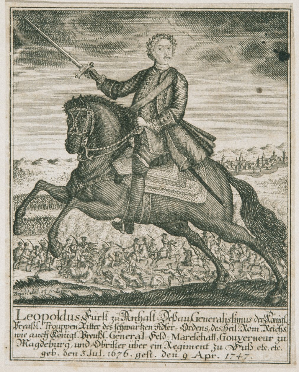 Prusya ordusu komutanı Leopold I. Anhalt-Dessau Prensi by Unbekannter Stecher