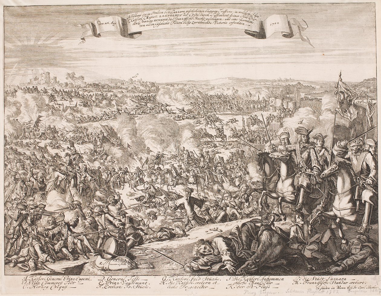 1702'de Luzzara Savaşı ile ilgili broşür by Unbekannter Stecher