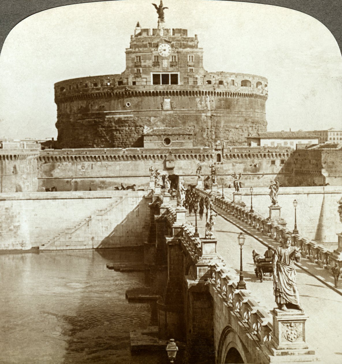 Köprü ve St Angelo Kalesi, Roma, İtalya. by Underwood and Underwood