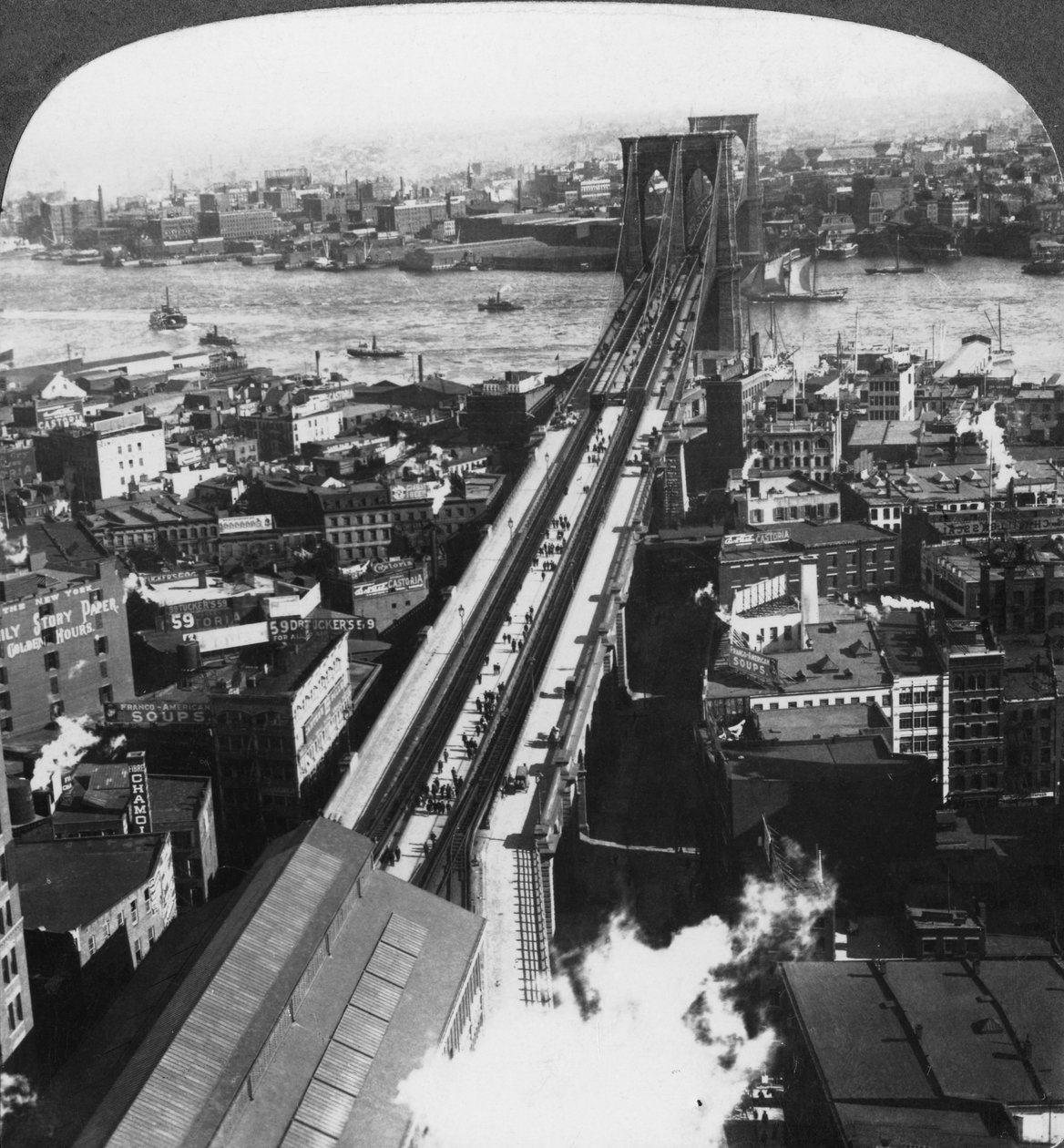Brooklyn Köprüsü, New York City, New York, ABD, 19. yüzyılın sonları veya 20. yüzyılın başlarında. by Underwood and Underwood