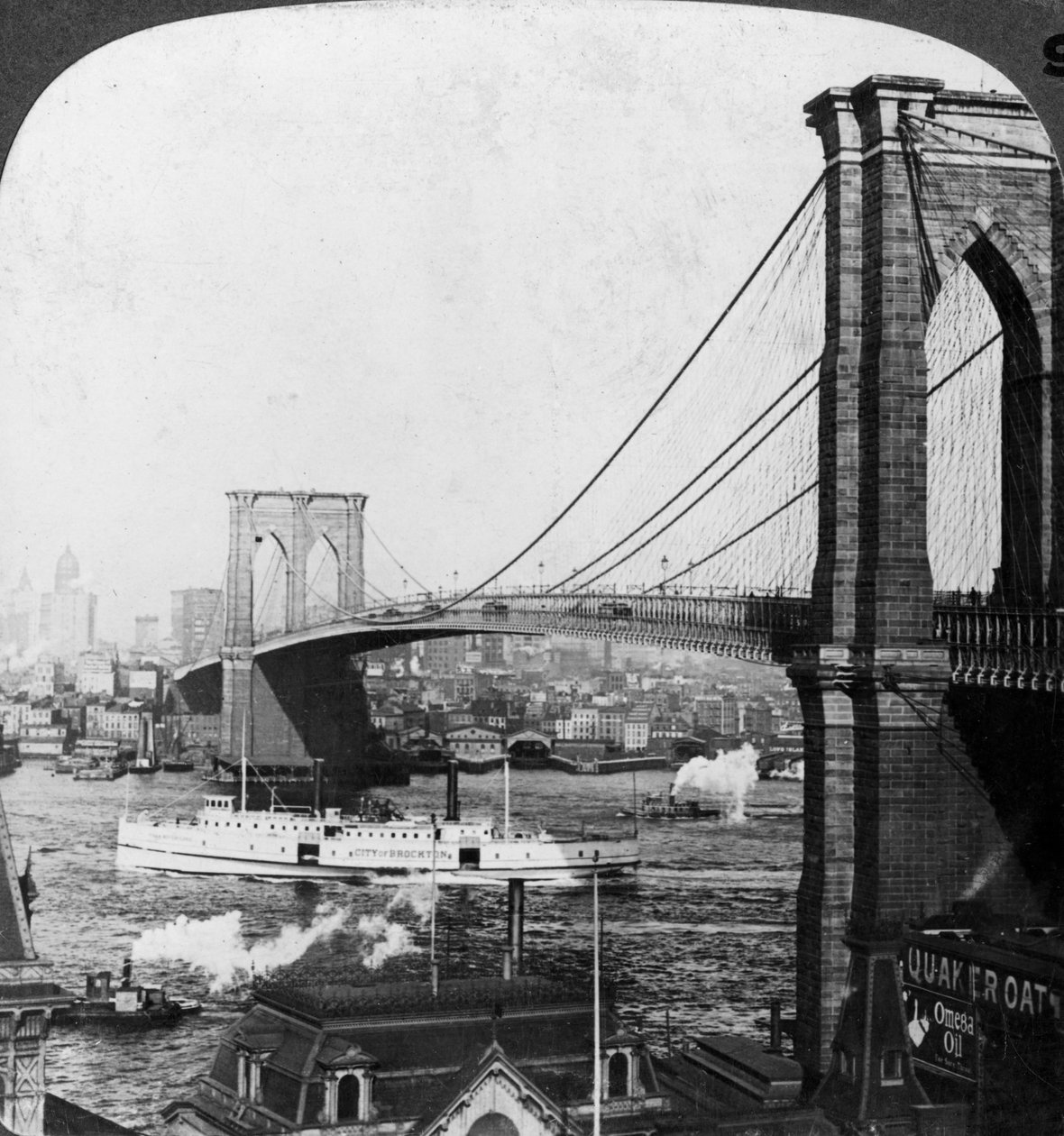 Brooklyn Köprüsü, New York, ABD, 20. yüzyılın başlarında. by Underwood and Underwood