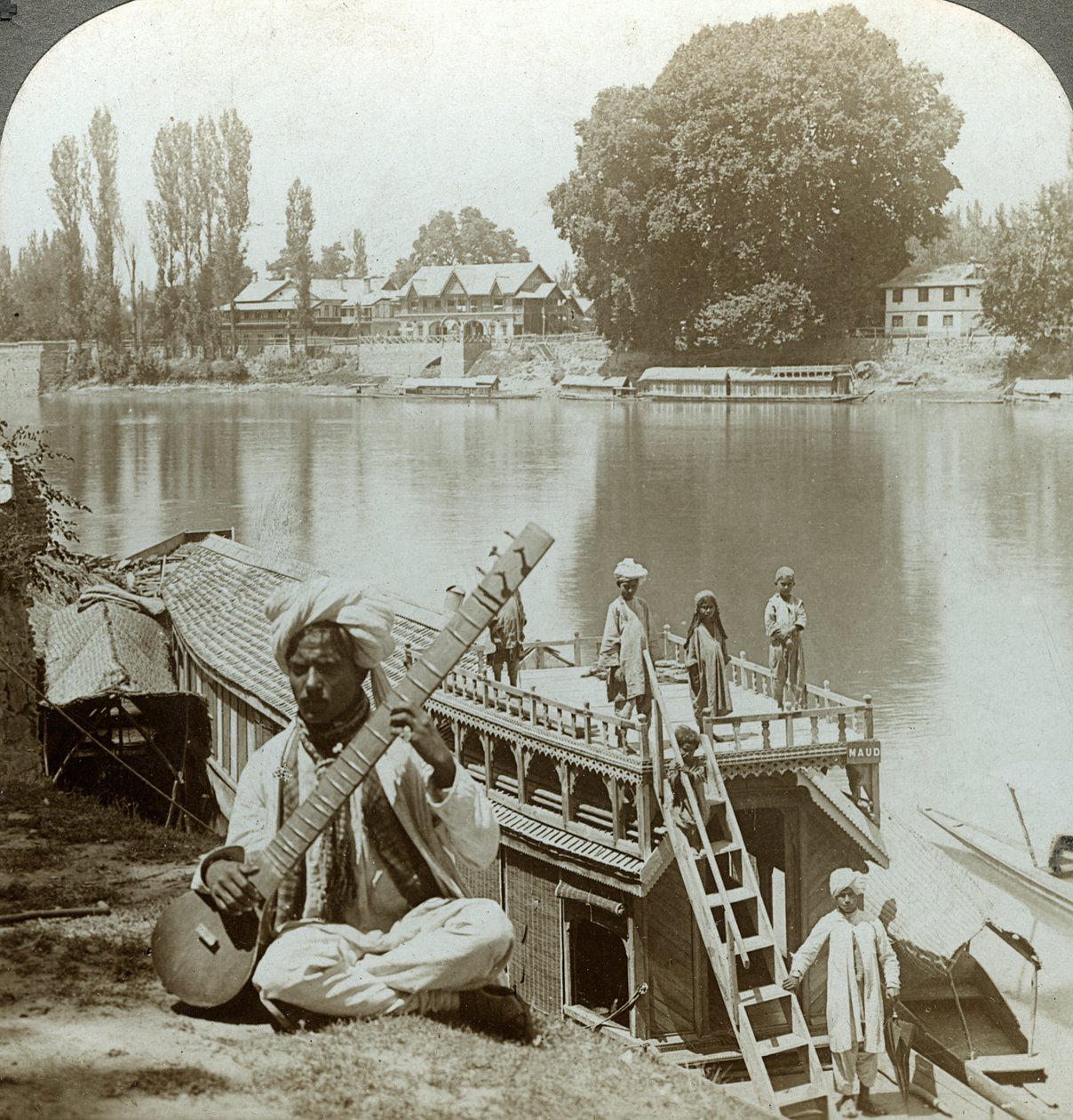 Yüzen ev partisi, Jhelum Nehri, Keşmir, Hindistan, c1900