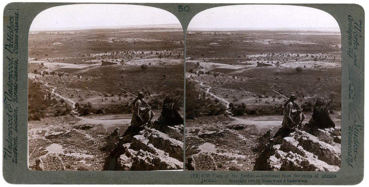 Ürdün Nehri ovası, eski Jericho kalıntılarından görüldüğü gibi, Filistin, 1903. by Underwood and Underwood