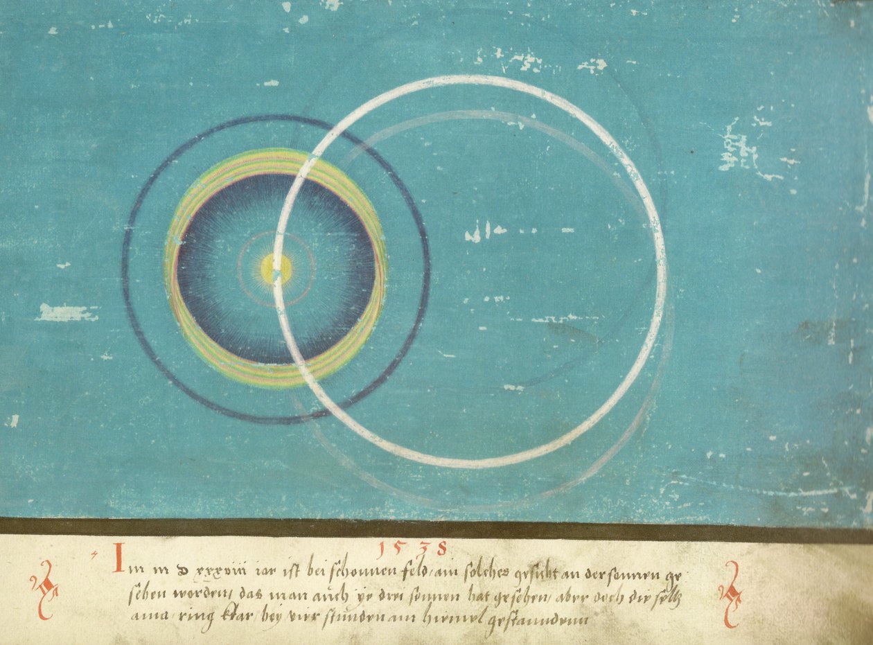 Augsburger Wunderzeichenbuch - Folyo 136: Nebensonnen bei Schönfeld 1538 by Unknown