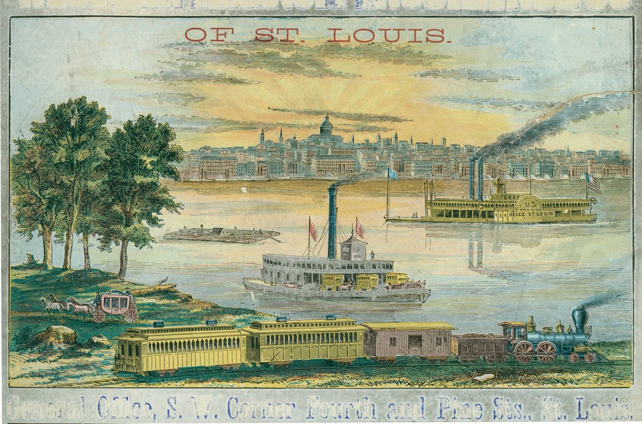 Batan güneş ile doğudan St. Louis manzarası by Unknown