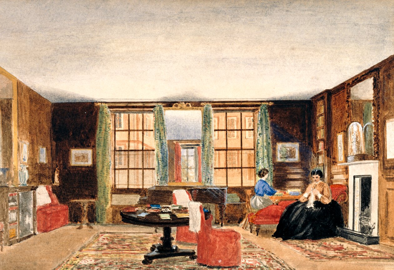 İki oturan kadının olduğu bir misafir odası, 1850 dolayları by Unbekannt Unbekannt