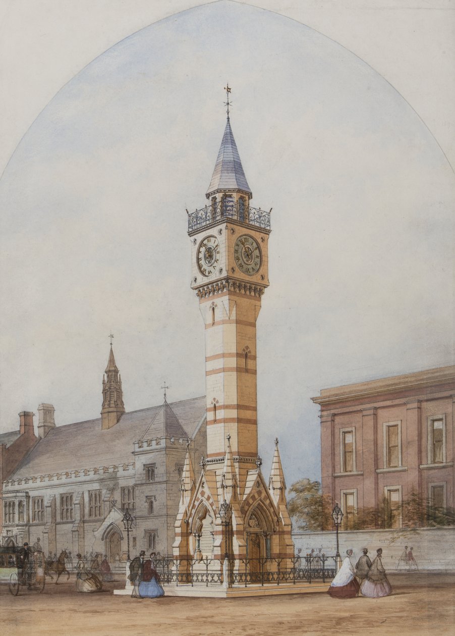 Mimari yükseklik: Memorial Saat Kulesi, c.1860 (kağıt üzerine kalem, mürekkep ve wc) by Unbekannt Unbekannt