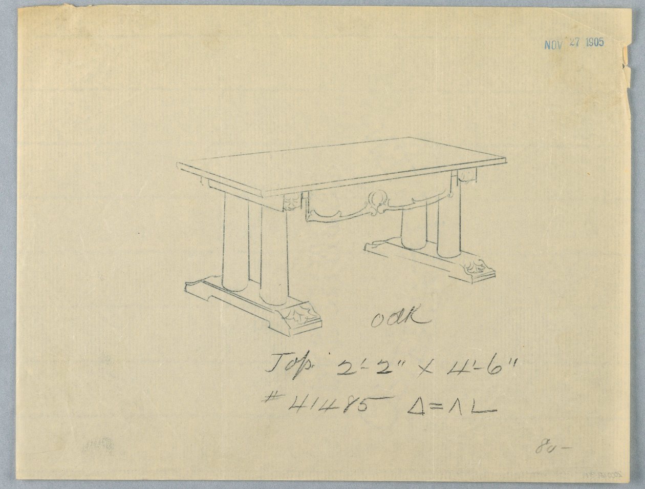 Çizim, Sütun Destekli ve Alınlık Tabanlı Büyük Masa Tasarımı, 1900–05 by Unknown