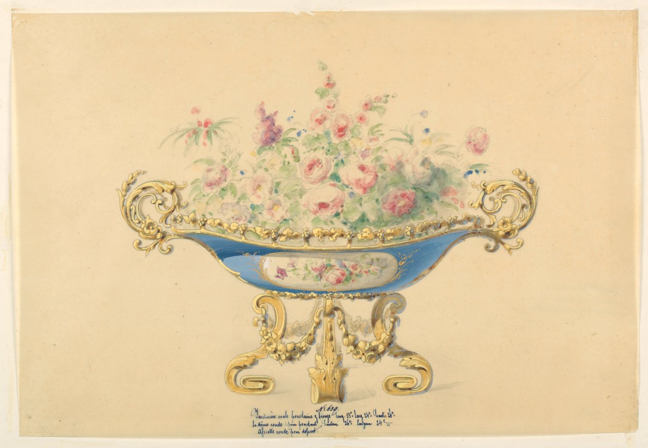 Bir Jardiniere için Çizim, Tasarım, ca. 1855 by Unknown