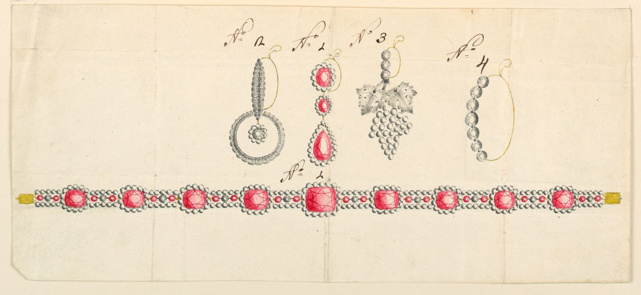 Kolye ve Dört Küpe için Çizim, Tasarımlar by Unknown
