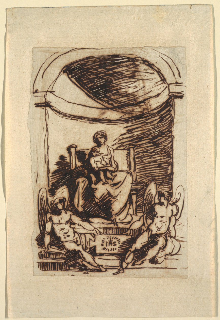 Çizim, Enthroned Bakire ve Çocuk by Unknown