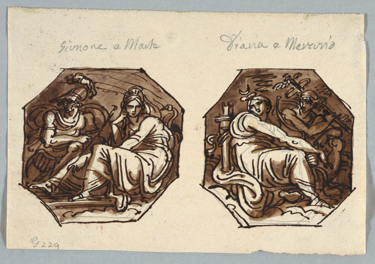 Mars ve Juno; Merkür ve Diana Diyagonal Kompozisyonda by Unknown
