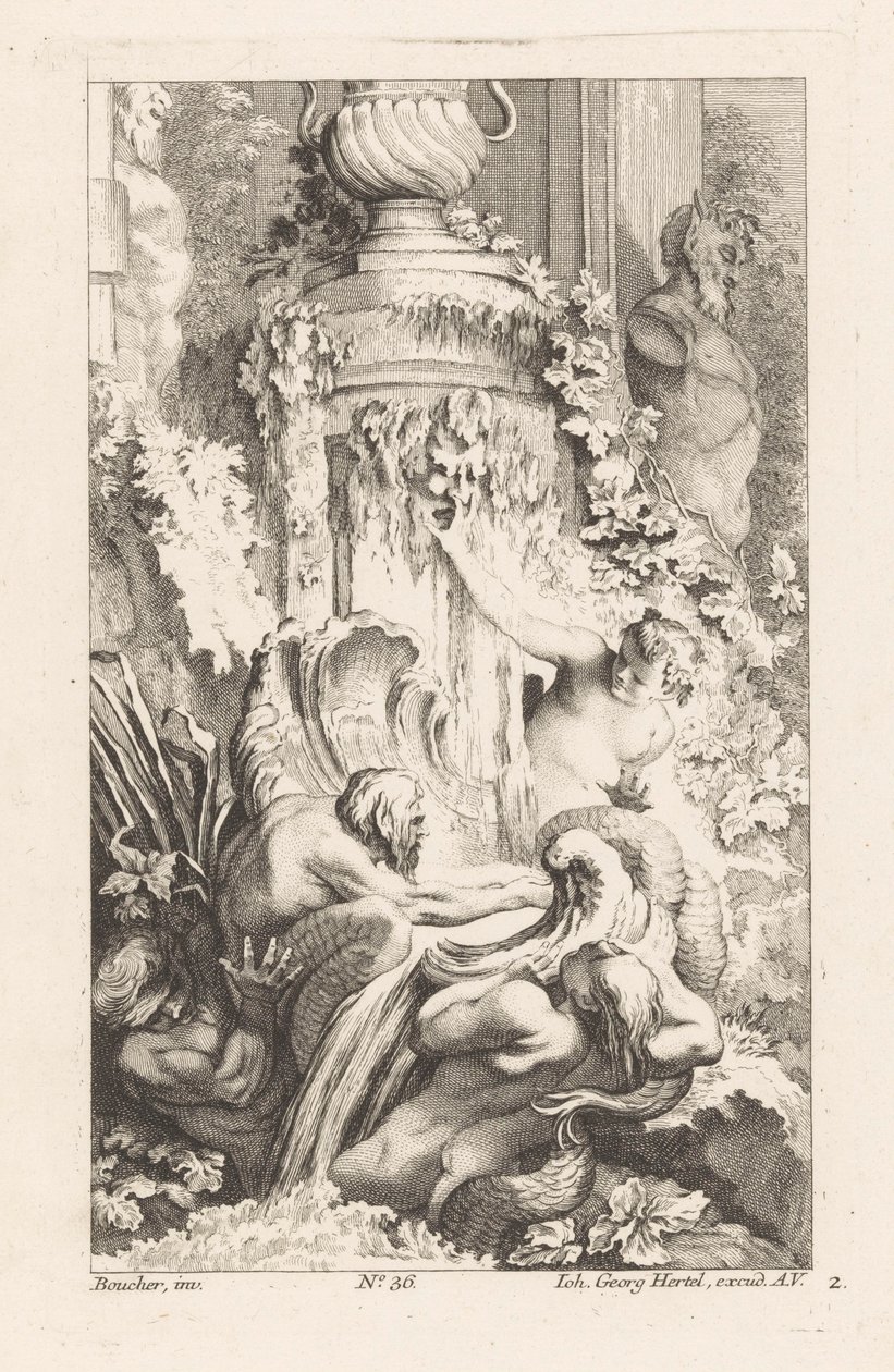 Mermen ve satir heykeli ile çeşme Çeşitli Fontaineler (dizi başlığı) by Unknown