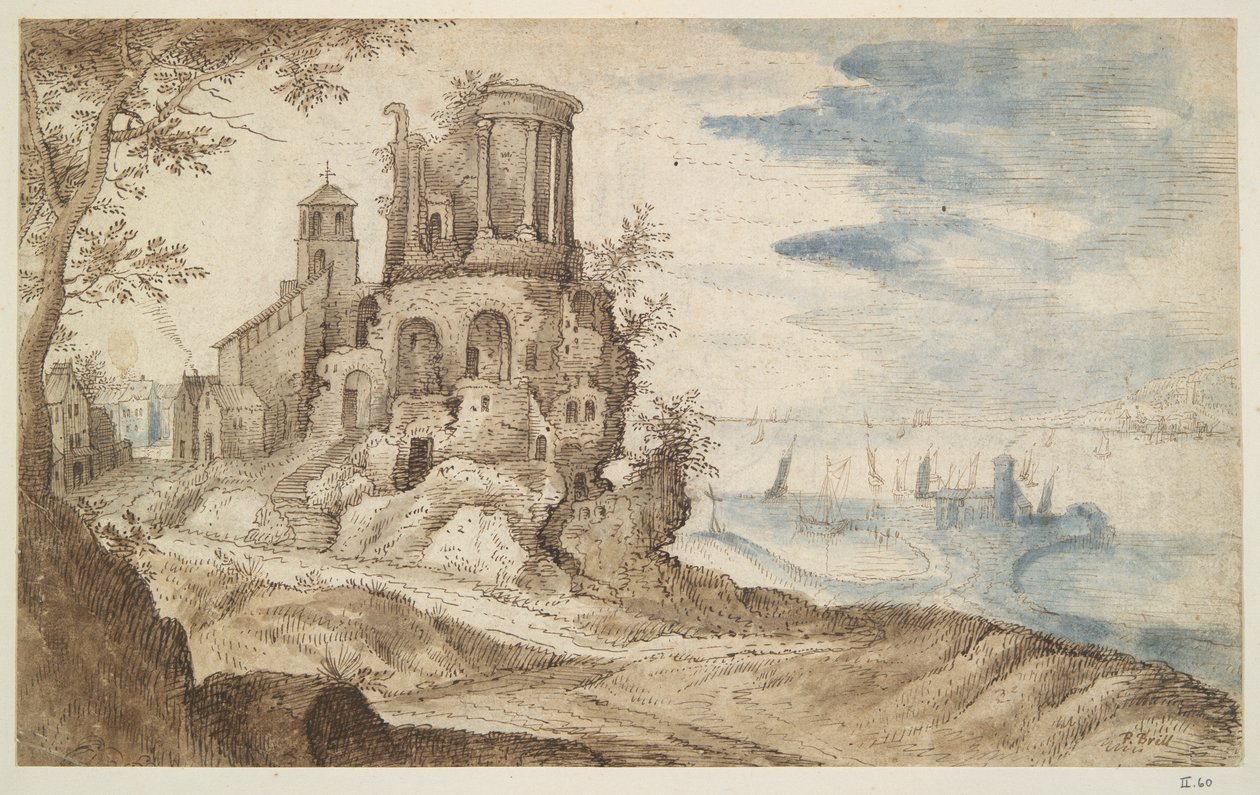Sibylla Tapınağı, Tivoli ile Hayali Manzara by Unknown