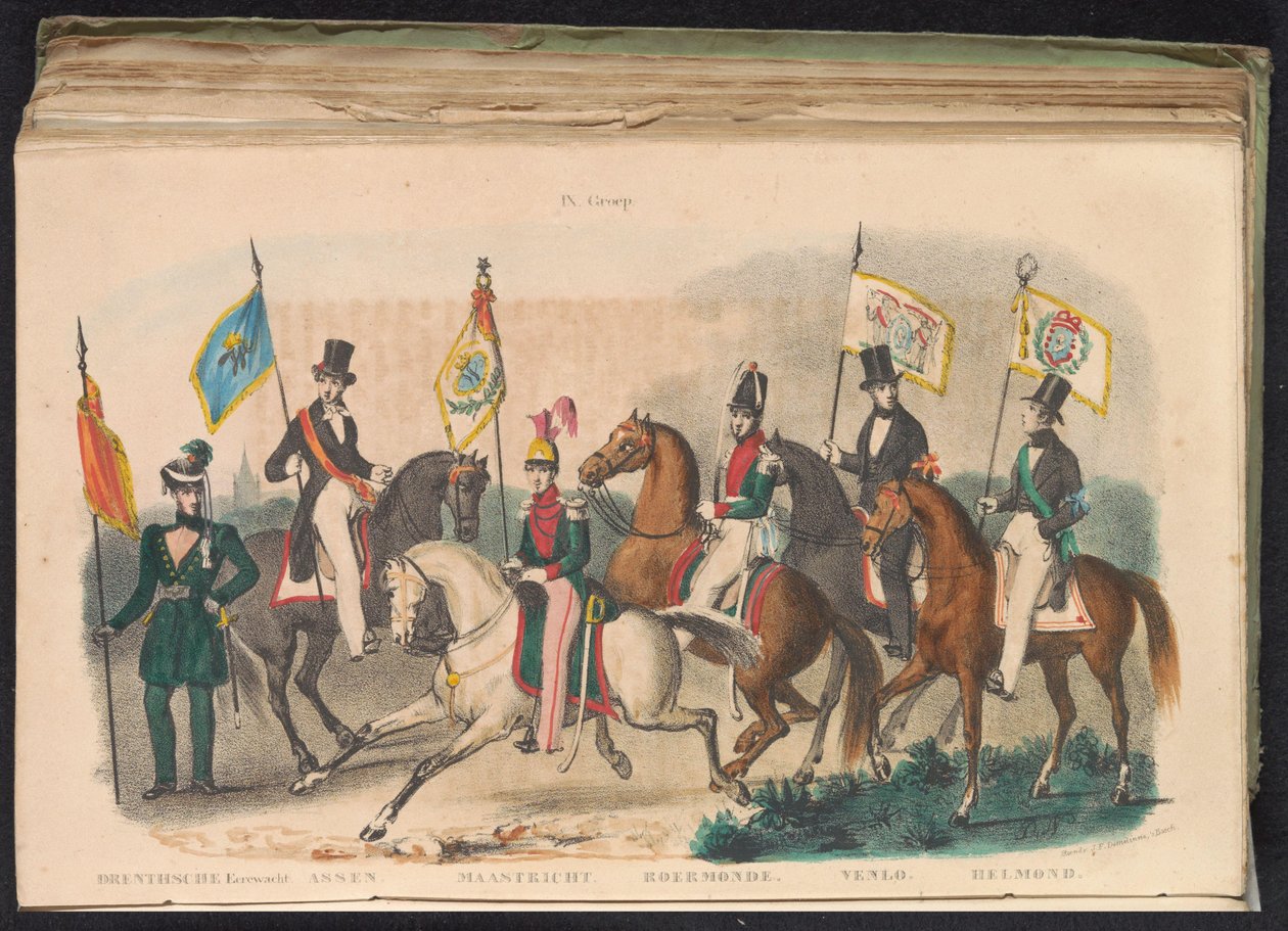 Drenthe, Assen, Maastricht, Roermond, Venlo ve Helmond onur muhafızlarının kostümleri ve pankartları, 1840-1842 IX. Grup (nesne üzerindeki başlık) by Unknown