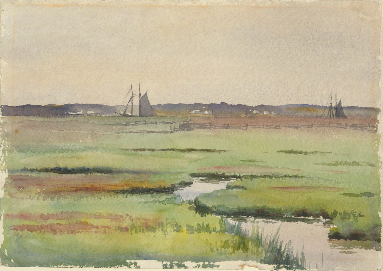 Teknelerle Bataklık Manzarası by Unknown