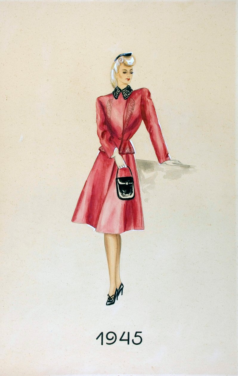 Takım elbiseli model, elinde bir çanta, 1945 by Unknown