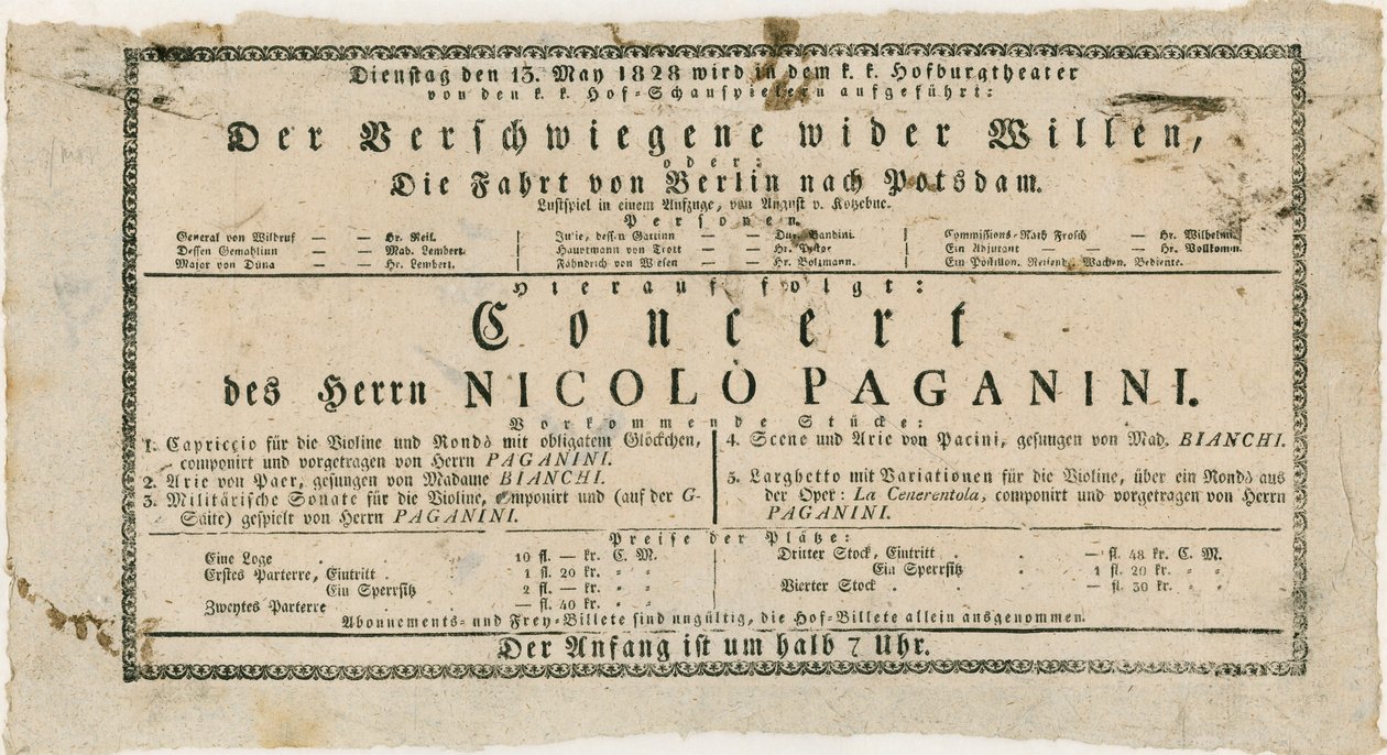 Niccolo Paganini - oyun ilanı by Unknown