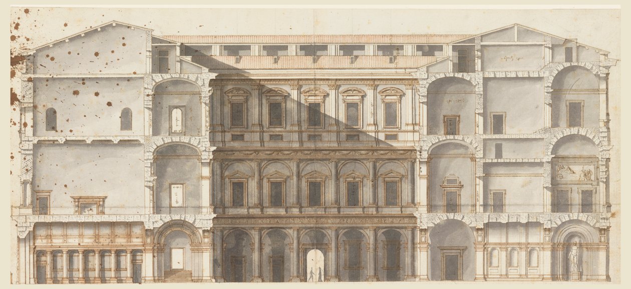 Avludaki Bir Duvarın Kanatları ve Yüksekliği Bölümü, Palazzo Farnese, Roma by Unknown