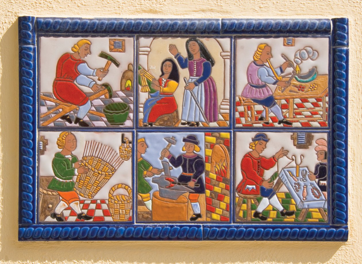 Farklı el sanatlarını gösteren karo, İspanya by Unknown