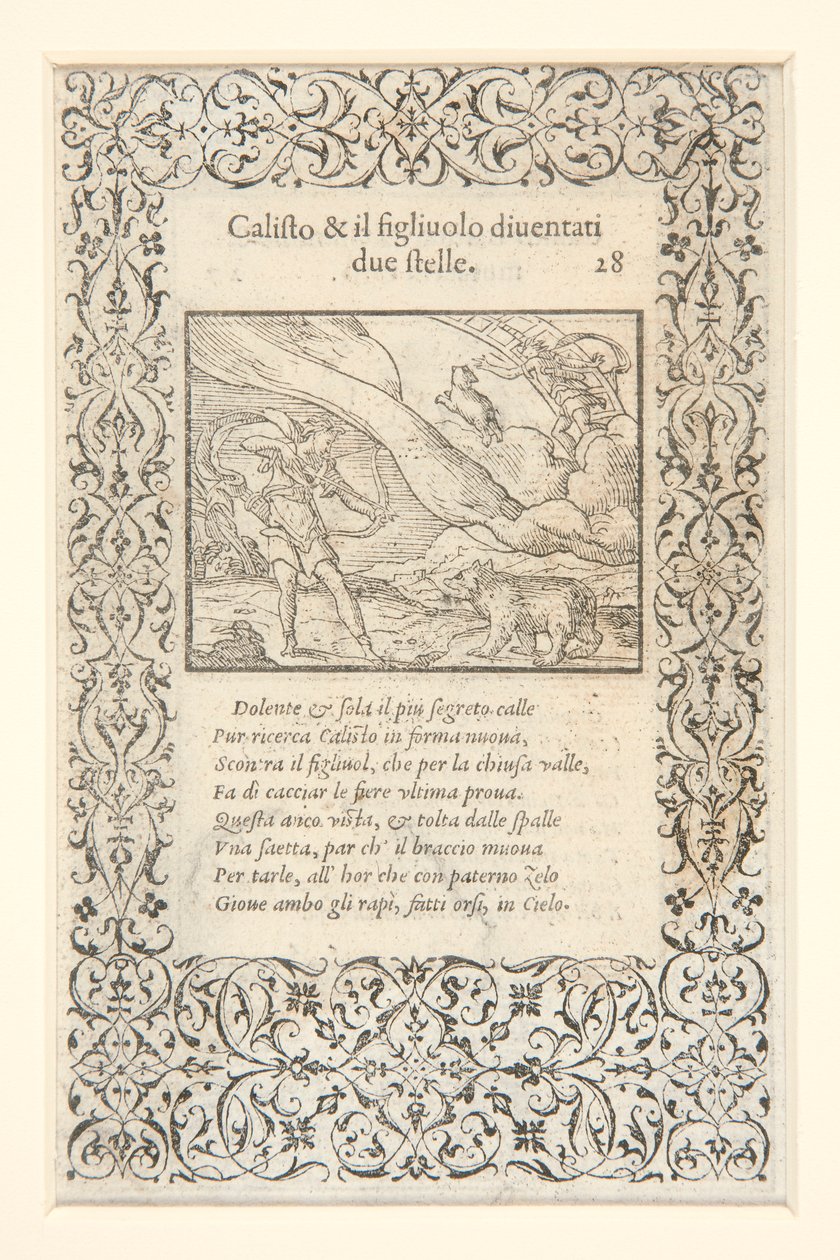 a) Juno tarafından dövülen ve ayıya dönüşen Calisto; verso: b) Calisto ve oğlu iki yıldız oldu by Unknown