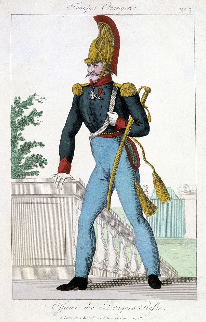 Rus Ejderhalarının bir subayını temsil eden 19. yüzyıl illüstrasyonu. by Unknown artist