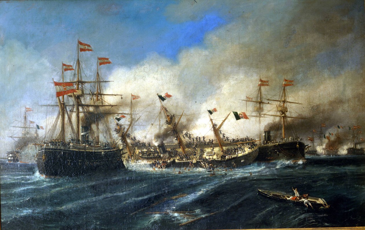 20/07/1866: Dalmaçya açıklarında Lissa Muharebesi: Avusturyalılar İtalyan donanmasını yok etti. by Unknown artist