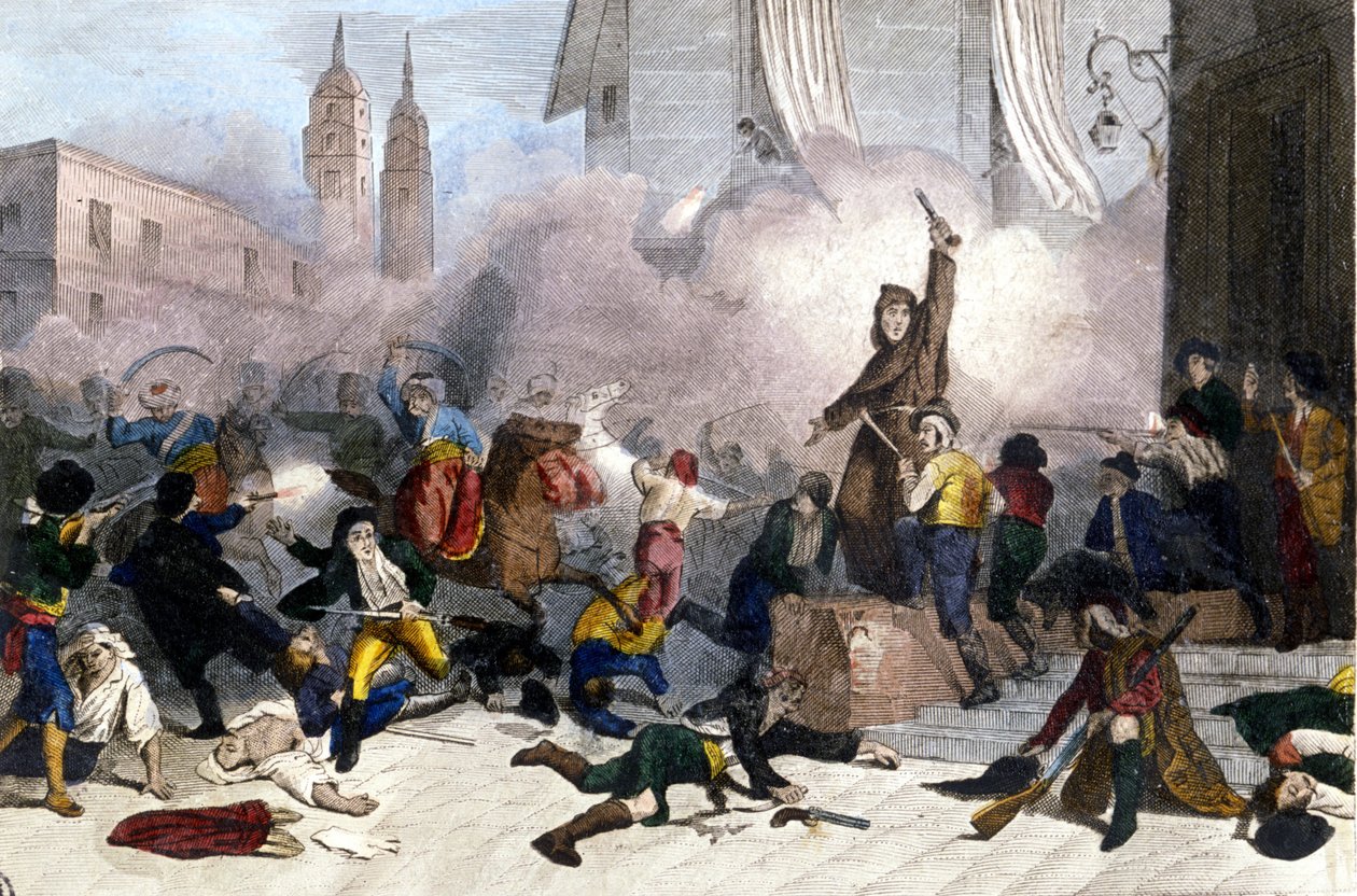 2/05/1808: Fransa'nın İspanya'yı ele geçirmesine karşı Madrid ayaklanması. 19. yüzyıl gravürü by Unknown artist