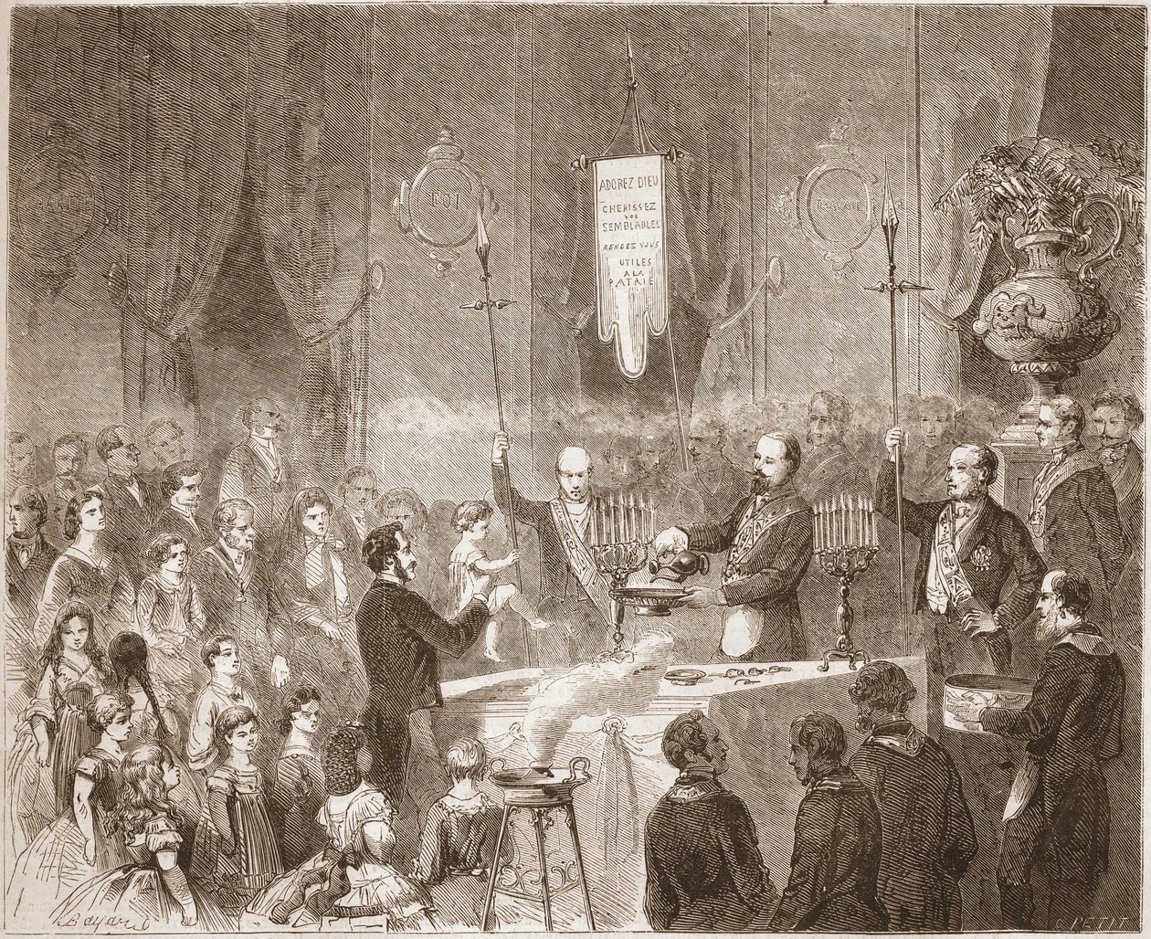 1861 yılında Fraternelle Amitive locasında bir Maconnic Vaftiz. by Unknown artist