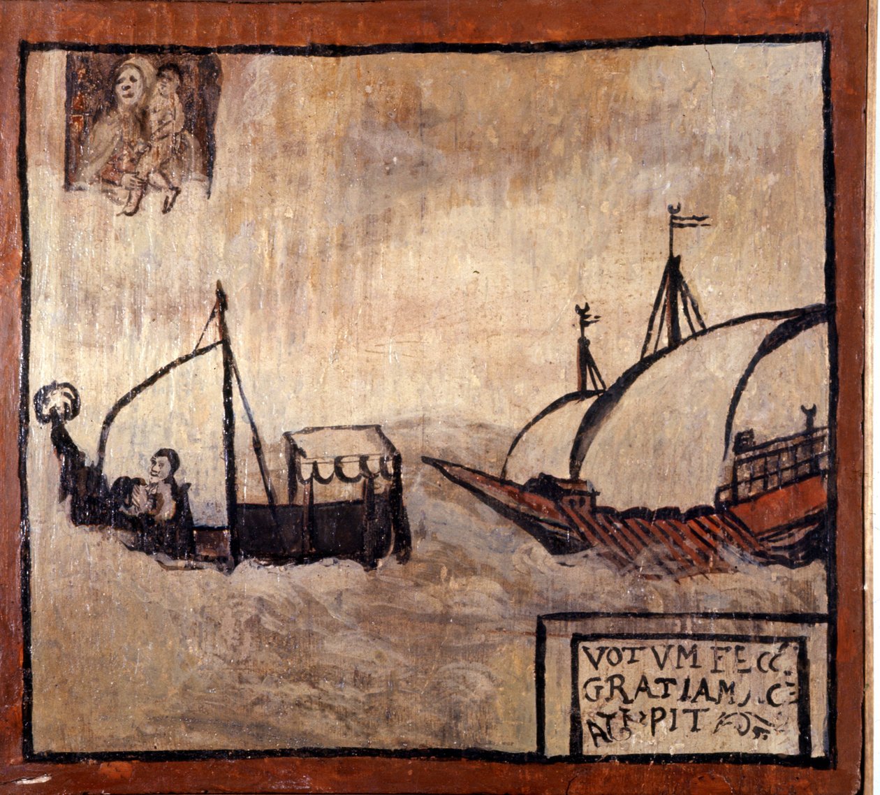Barbar bir kadırga, Napolili balıkçıların bir teknesini kovalıyor. 17. yüzyılın eski oy hakkı. Madonna dell'Arco, Napoli. by Unknown artist