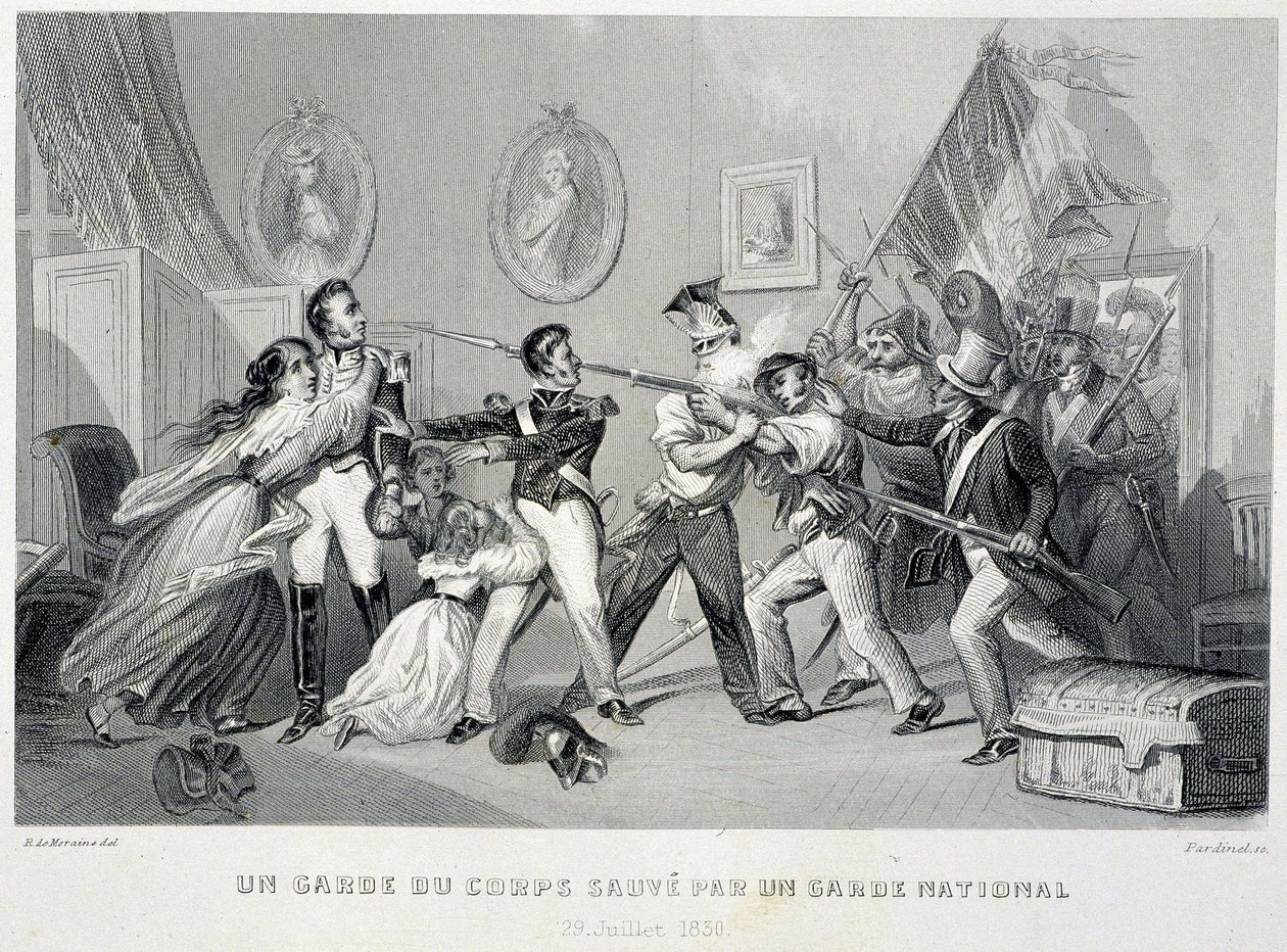 Bir koruma, bir ulusal muhafız tarafından kurtarılıyor (29 Temmuz 1830) - “Fasttes de Gardes nationales de France” by Unknown artist
