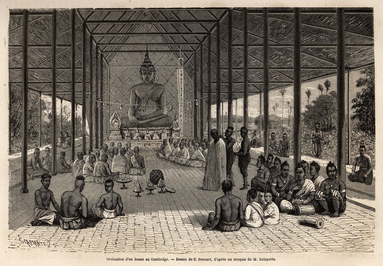 Angkor, Kamboçya yakınlarındaki bir tapınakta bir bonze koordinasyon töreni. Çinhindi
