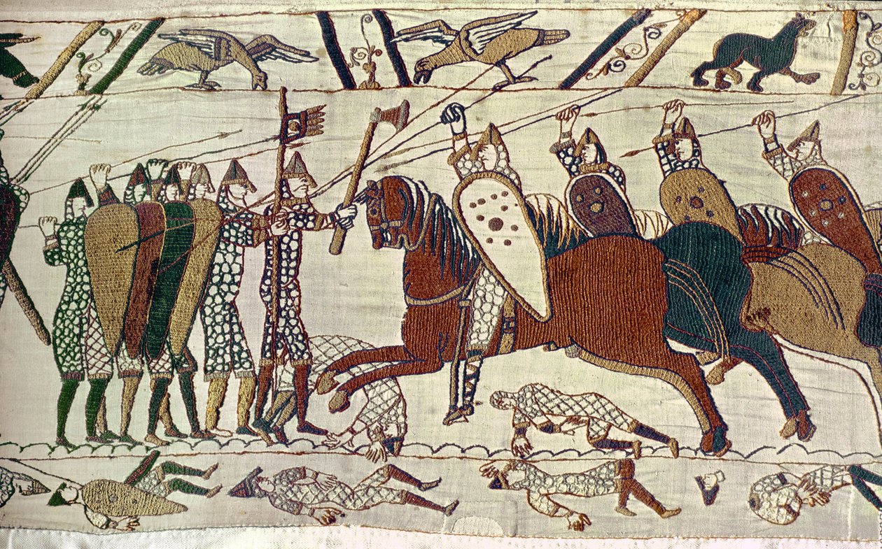 Bir süvari saldırısı. Bayeux Tapestry, nakış (goblen) by Unknown Artist