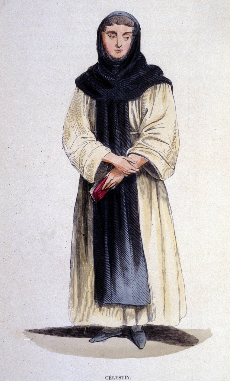 Bir celestin, 1254'te Célestin V. tarafından kurulan tarikata mensup 19. yüzyıl gravürü by Unknown artist