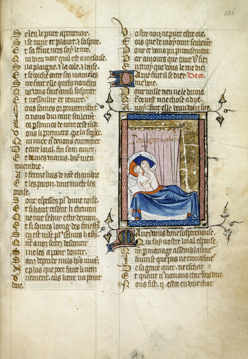 Le Roman de la Rose'dan yatakta bir çift by Unknown artist